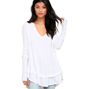 Free People We The Free White Laguna Oversize Thermal Long Sleeve Tunic Shirt